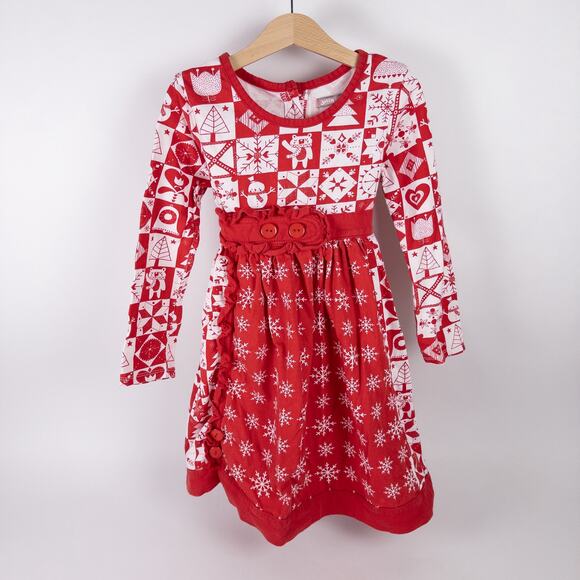 Jelly the Pug Holiday Christmas Ruffle Sally Print Dress Red Girls Size 7 - Picture 1 of 10